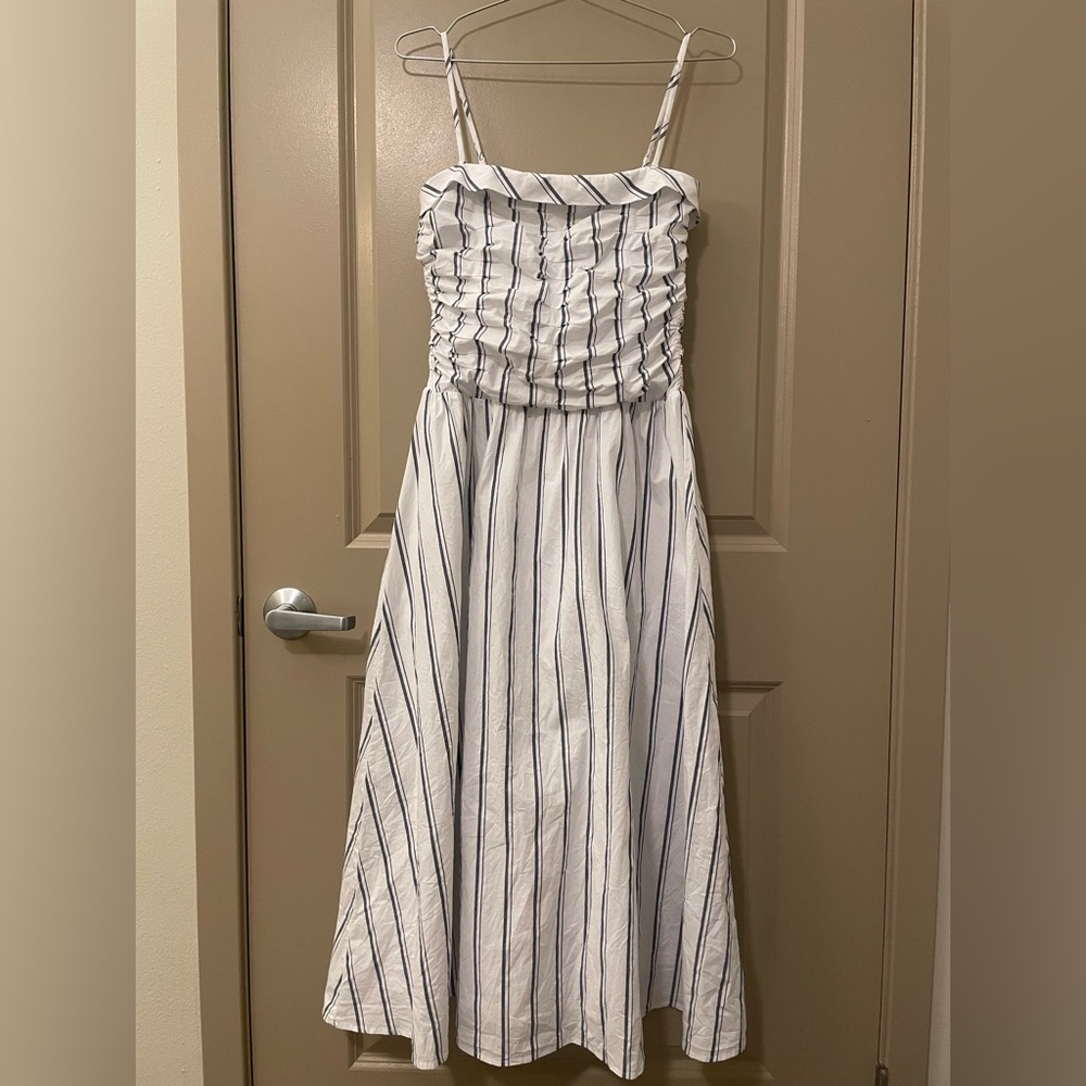 Wayf White and Blue Striped Cotton Dress